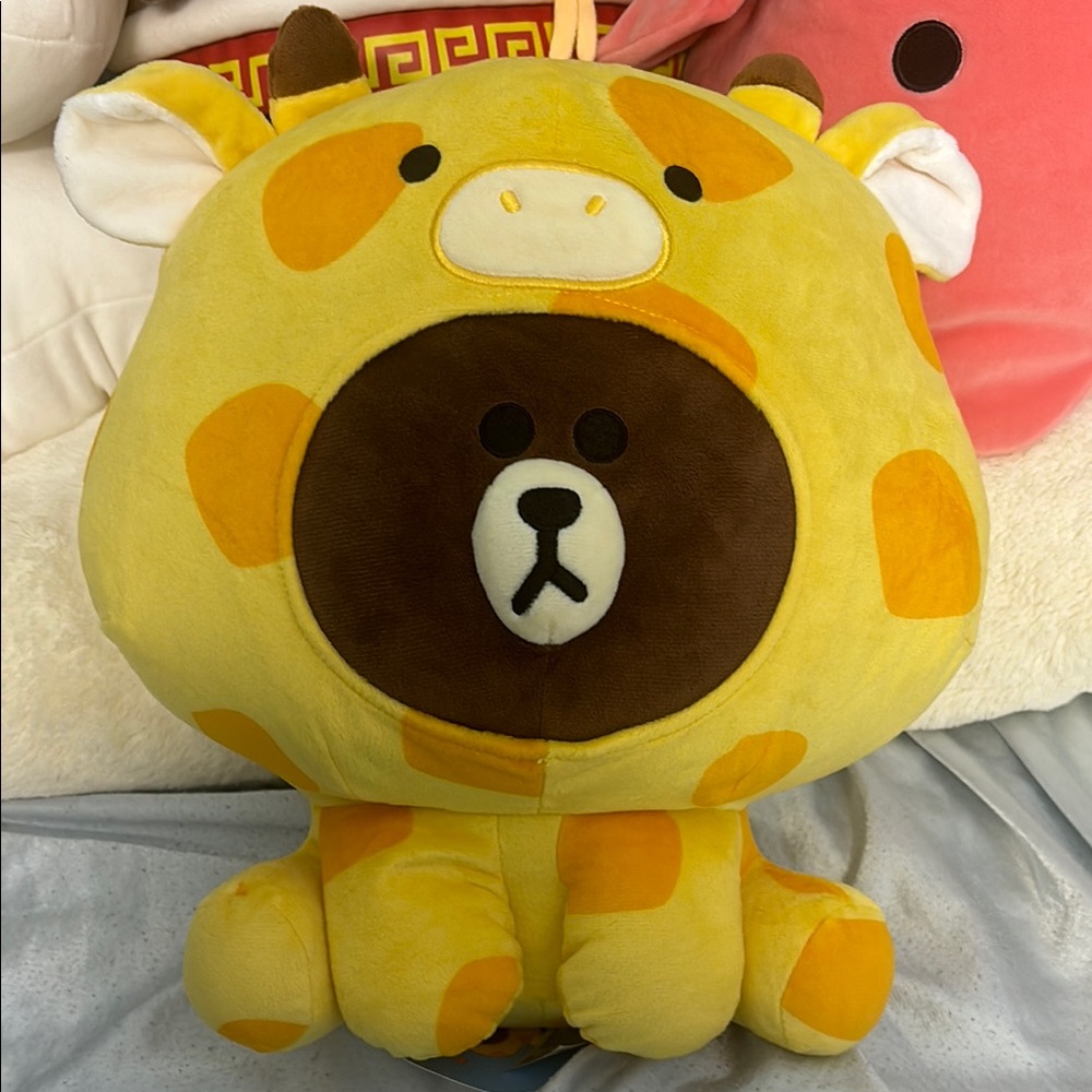 Line Friends Brown Bear in a Yellow Giraffe Costume Plush Toy